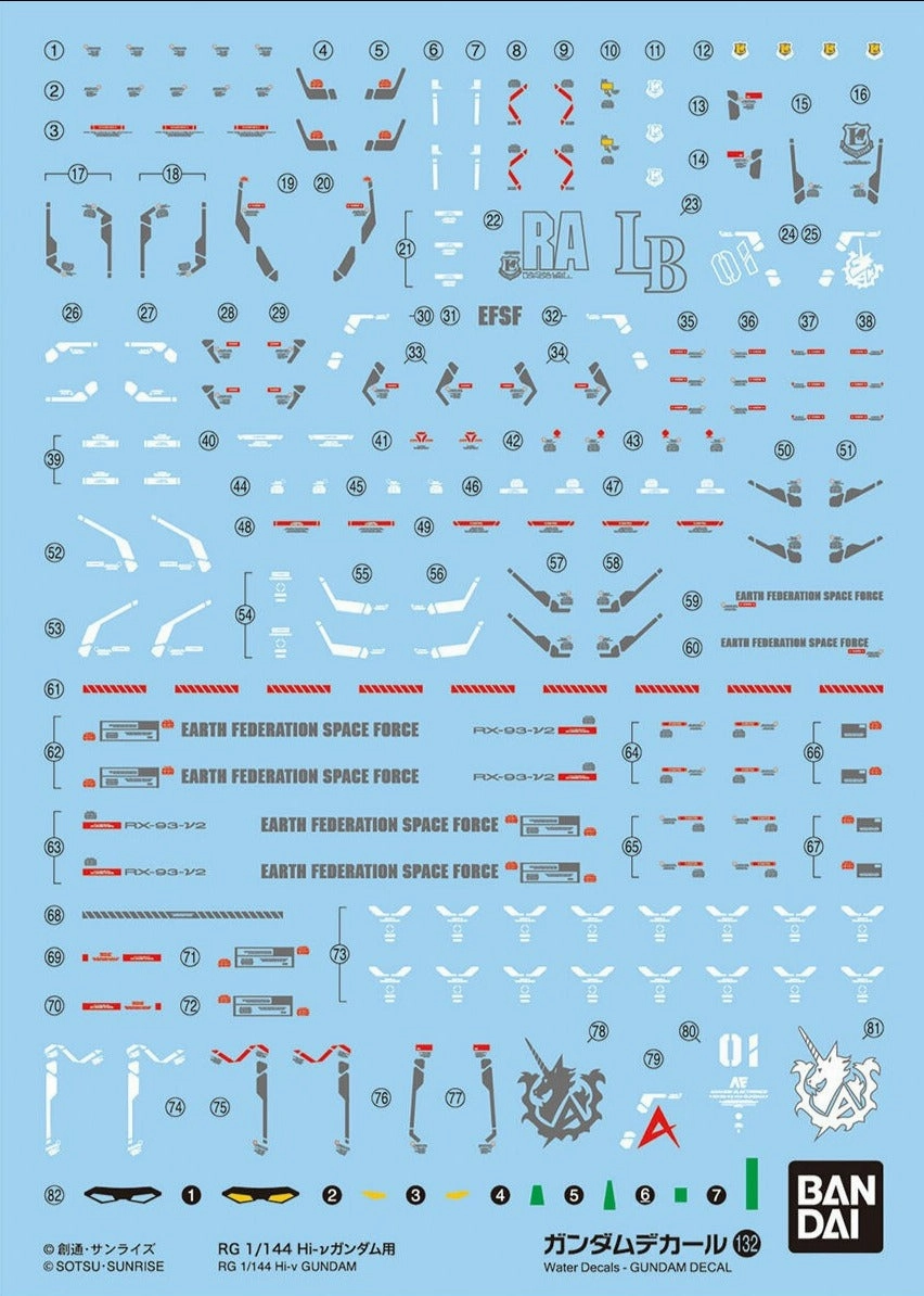 Bandai Gundam Decal #132 For RG Hi-v Hi-Nu Gundam Water Slide/Transfer Decals Birthday gift Movie Toy