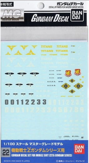 Bandai Gundam Decal #22 For 1/100 Mobile Suit Zeta Gundam Series Water Slide/Transfer Decals Fast shipping