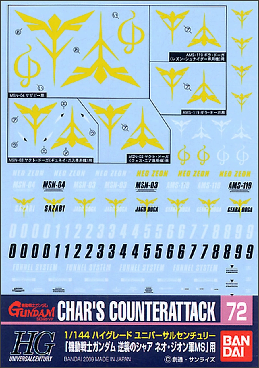 Bandai Gundam Decal #72 For 1/144 HG Neo Zeon Char's Counterattack Series MS Water Slide/Transfer Decals Bronze Cast