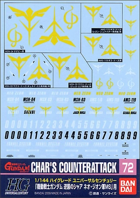Bandai Gundam Decal #72 For 1/144 HG Neo Zeon Char's Counterattack Series MS Water Slide/Transfer Decals Bronze Cast