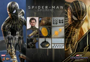 Hot Toys 1/6 Marvel Spider-Man Black & Gold Suit Sixth Scale Figure MMS604 Superhero Figure Vinyl Collectible