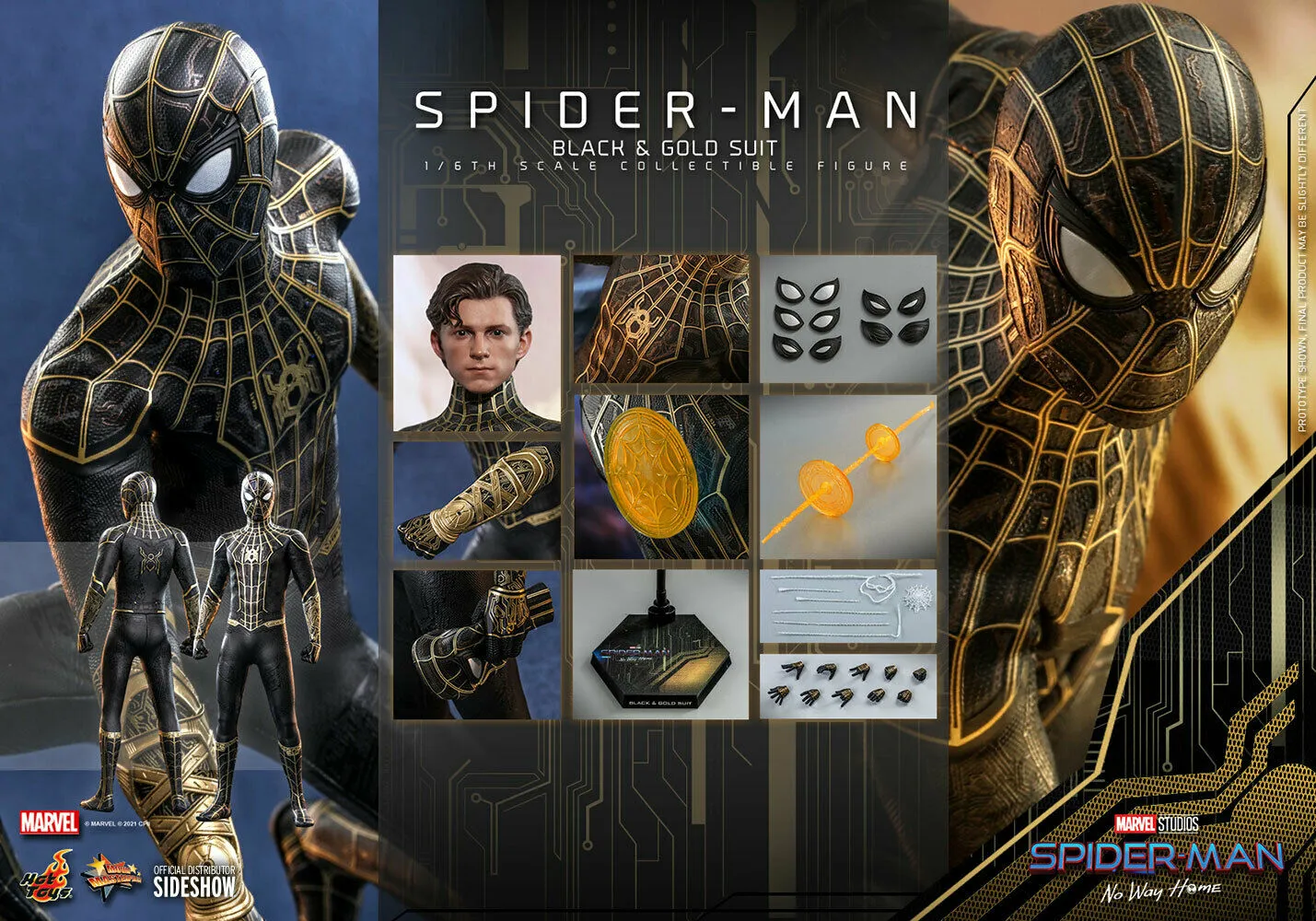 Hot Toys 1/6 Marvel Spider-Man Black & Gold Suit Sixth Scale Figure MMS604 Superhero Figure Vinyl Collectible
