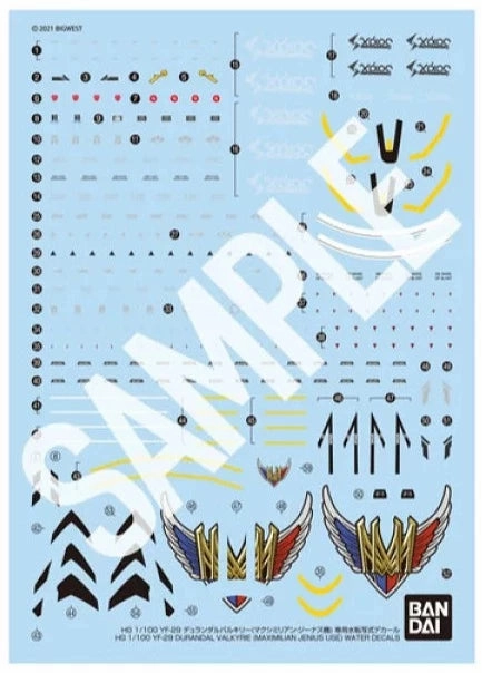Bandai Macross Delta HG 1/100 YF-29 Durandal Valkryie (Maximilian Genius Use) Water Slide/Transfer Decals Fantasy Model Collectors Piece