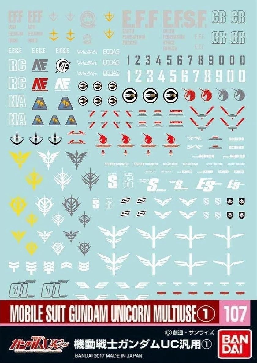 Bandai Gundam Decal #107 For Mobile Suit Gundam Unicorn Multiuse #1 Series MS Water Slide/Transfer Decals Game Adaptation