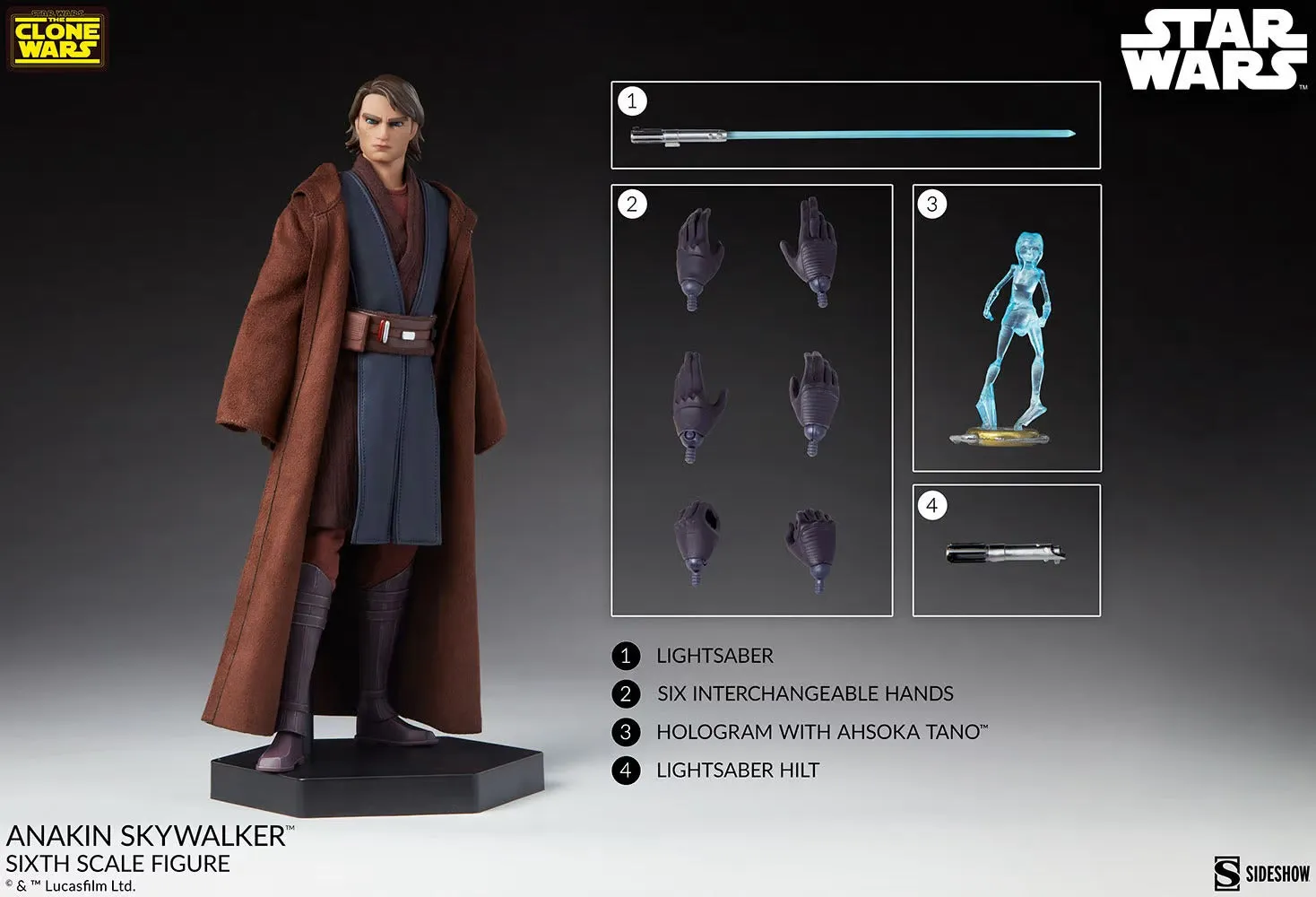 Staff Pick Sideshow Collectible 1/6 Star Wars Clone Wars Anakin Skywalker Sixth Scale Figure
